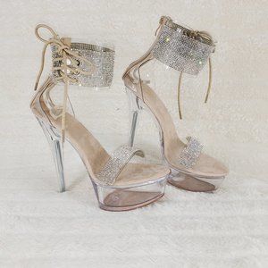 Sparkle Affair Rhinestone Ankle Cuff Clear Platform High Heel Shoes